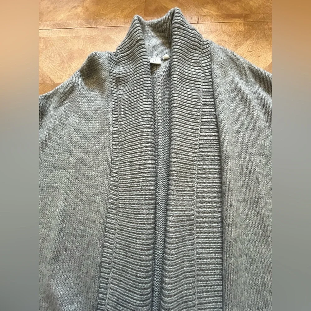 GAP Long Open-Front Wool Blend Cardigan in Gray | Size L